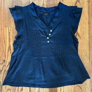 Quince Midnight Blue Ruffle Sleeve Blouse